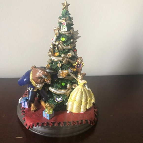 RARE VINTAGE DISNEY BEAUTY AND THE BEAST CHRISTMAS TREE STATUE Music & Lights 8” - Picture 8 of 10